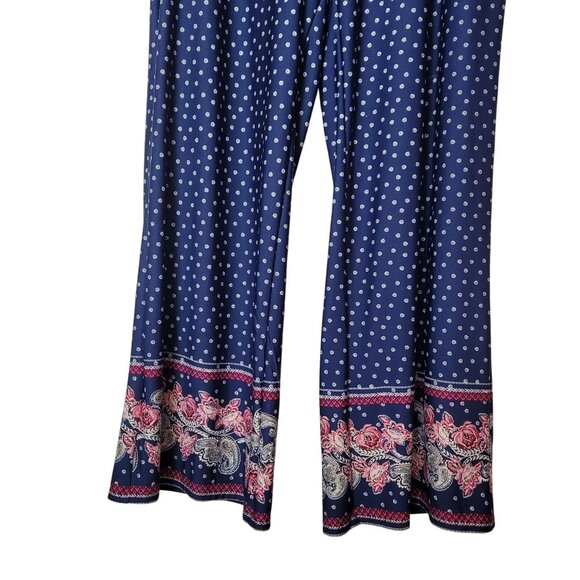 New Directions Womens Blue Paisley Border Print Wide-Leg Pants L Polyester/Spand - Picture 2 of 9